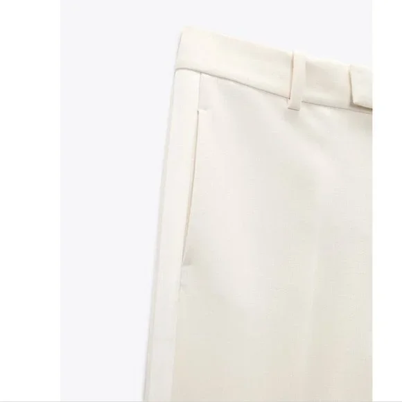 ZARA Oyster White Tuxedo The Masculine Trousers & Bustier Sweetheart Neckline